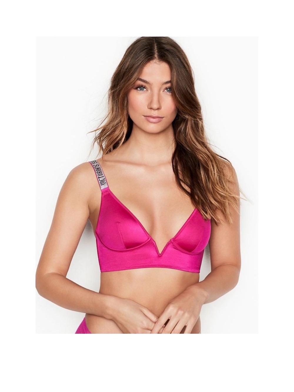 Victoria's Secret Hot Pink Satin V-Plunge Bralette in Medium